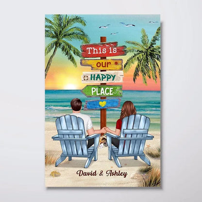 Beach Sunset Palm Trees Couple - Personalized Poster and Canvas