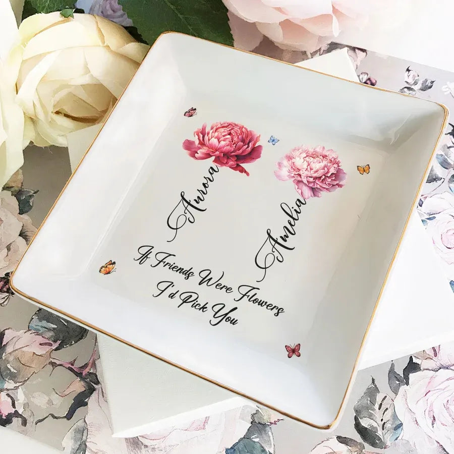 Personalized Sister Jewelry Dish - Floral and Butterfly Design