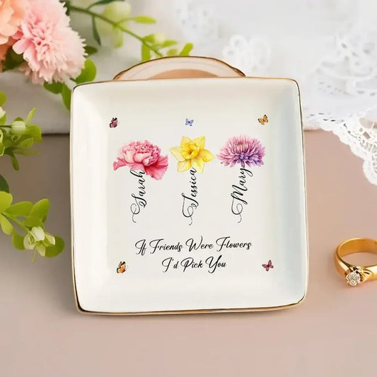 Personalized Sister Jewelry Dish - Floral and Butterfly Design