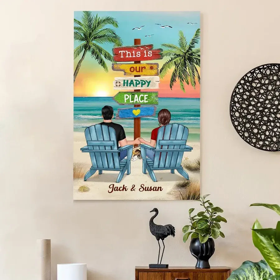 Beach Sunset Palm Trees Couple - Personalized Poster and Canvas
