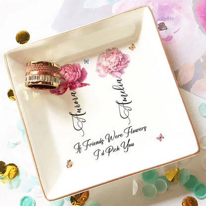 Personalized Sister Jewelry Dish - Floral and Butterfly Design