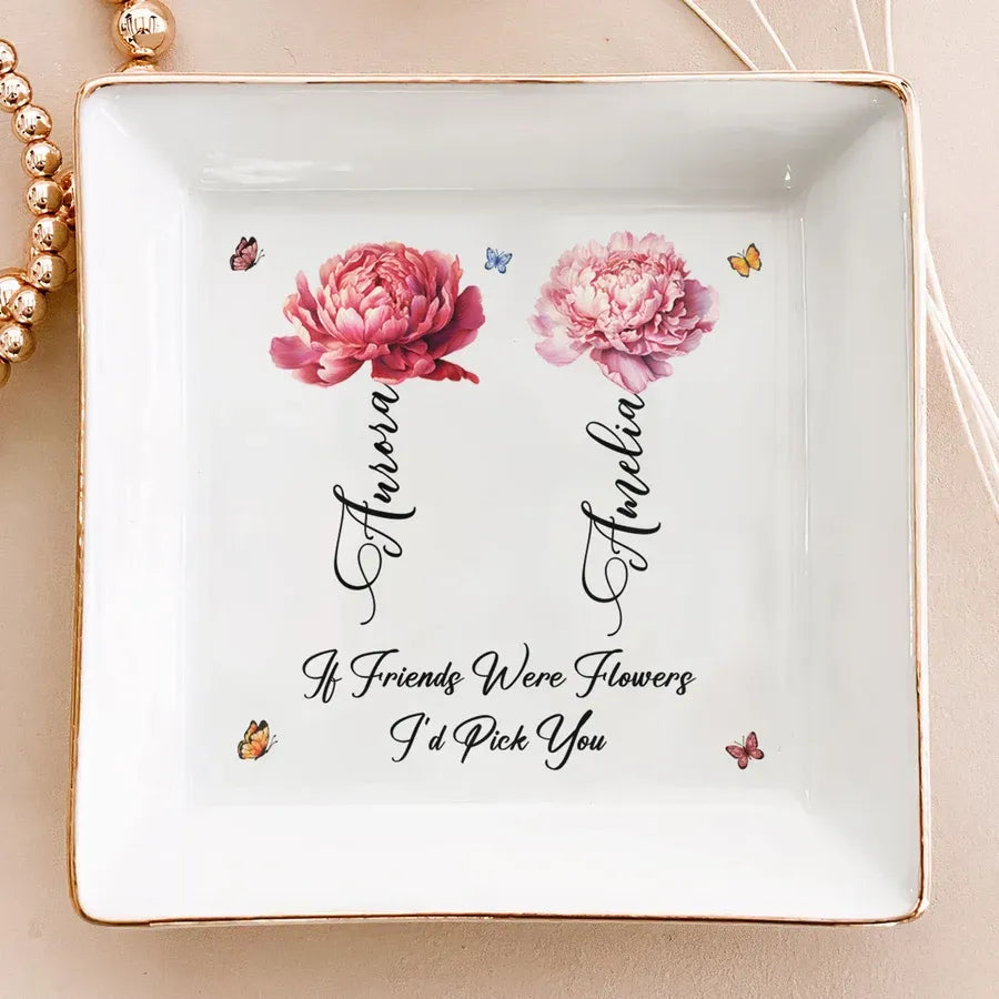 Personalized Sister Jewelry Dish - Floral and Butterfly Design