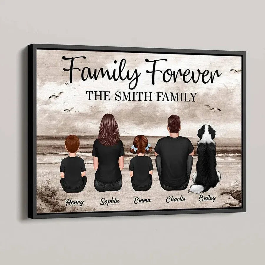 Beach Landscape Family Sitting Back View - Personalized Accessories and Home Decor