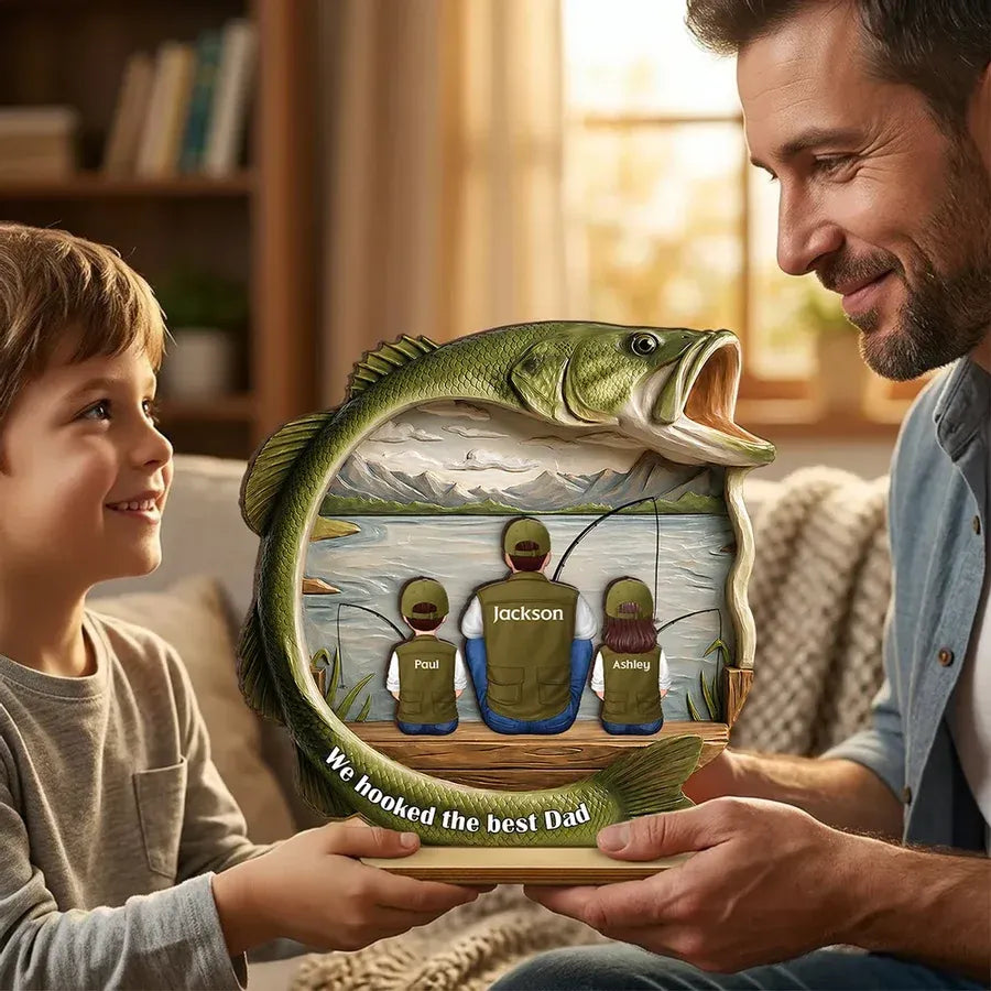 Best Catch Ever Dad Fishing - Personalized 2-Layer Wooden Plaque