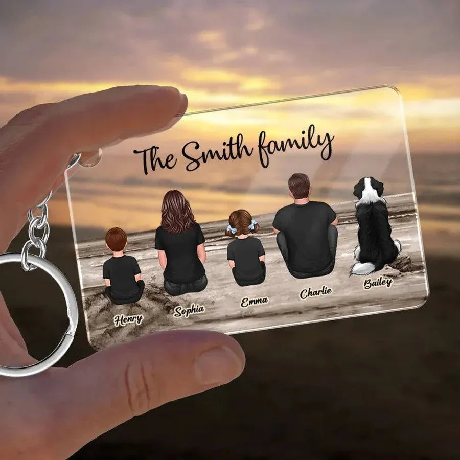 Beach Landscape Family Sitting Back View - Personalized Accessories and Home Decor