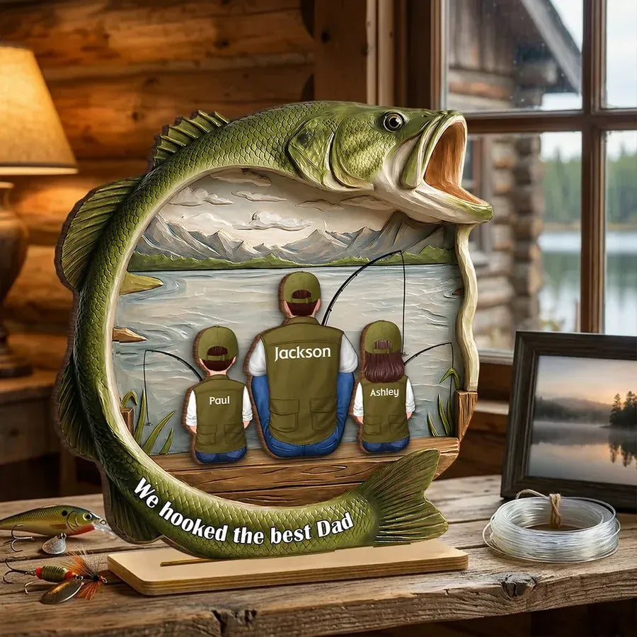 Best Catch Ever Dad Fishing - Personalized 2-Layer Wooden Plaque